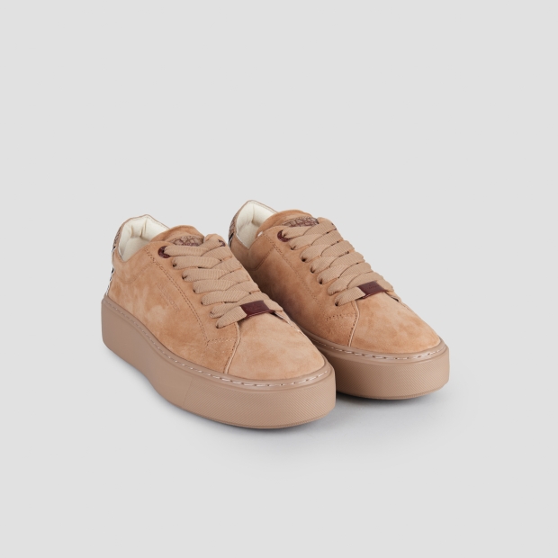 Sneakers Alexander Smith london donna sfoderata in camoscio camel e tallone laminato bronzo - 4