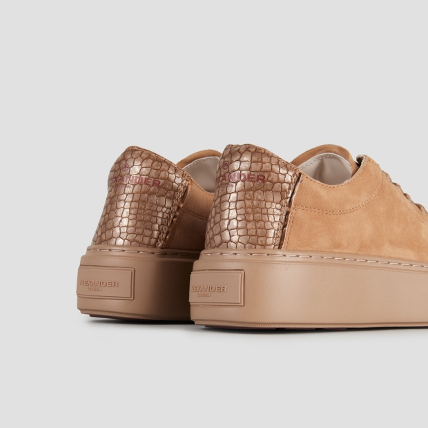 Sneakers Alexander Smith london donna sfoderata in camoscio camel e tallone laminato bronzo - 5