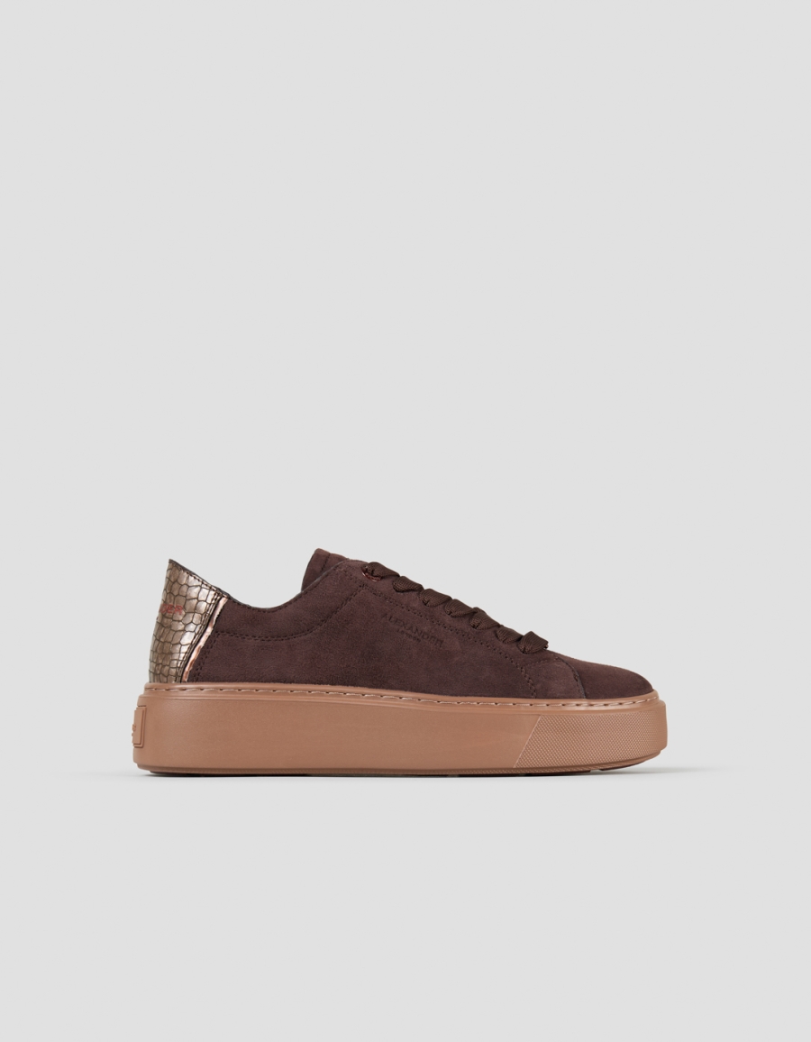 Sneakers Alexander Smith london donna sfoderata in camoscio marrone e tallone laminato - 1