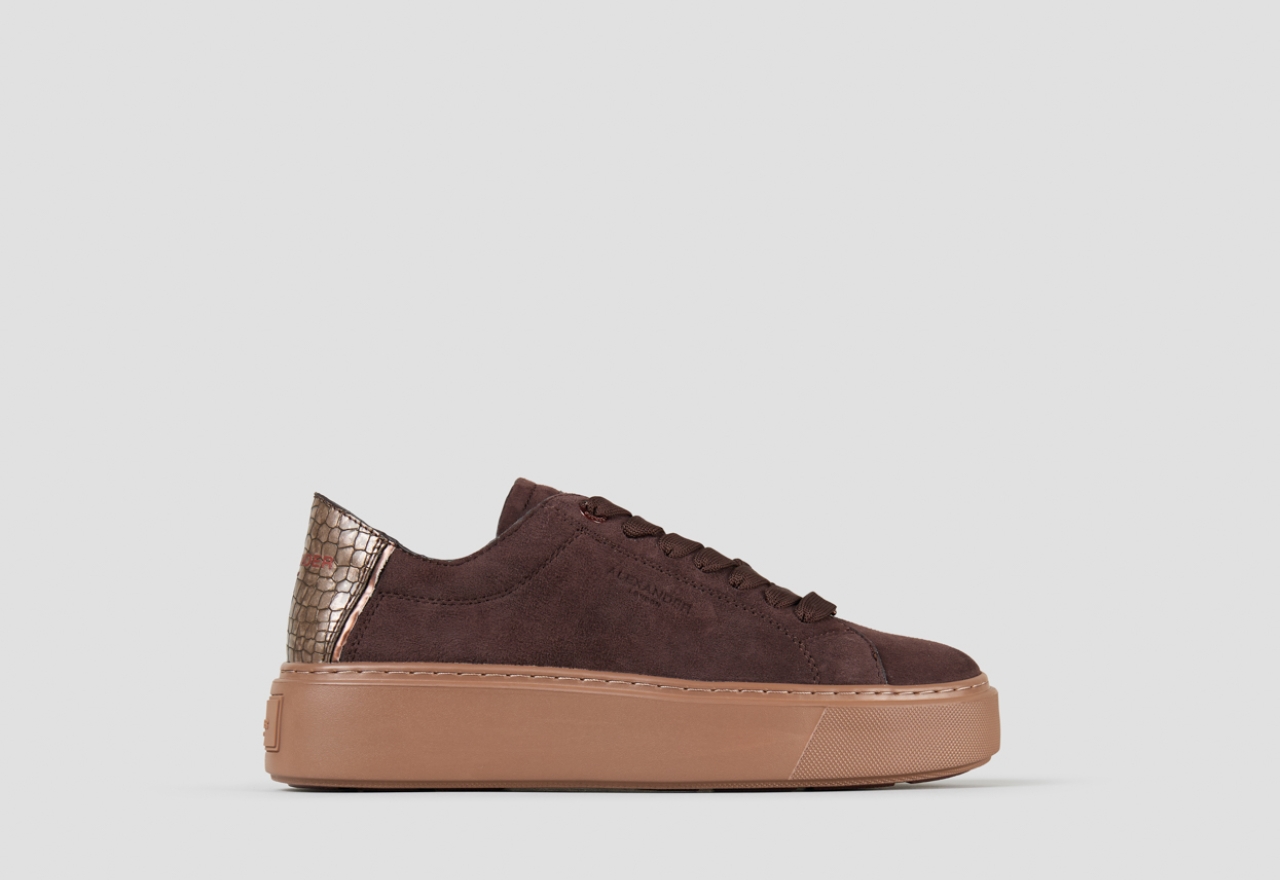 Sneakers Alexander Smith london donna sfoderata in camoscio marrone e tallone laminato - 1
