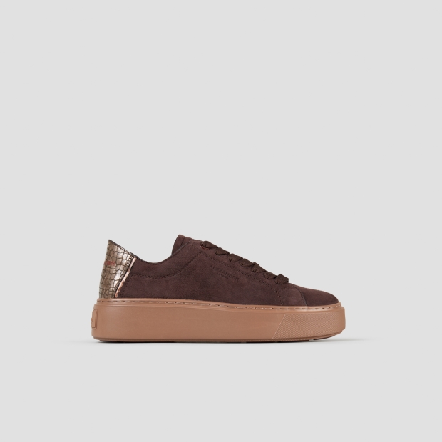 Sneakers Alexander Smith london donna sfoderata in camoscio marrone e tallone laminato - 1