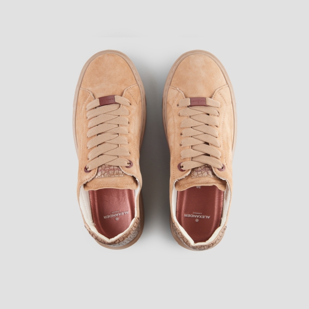 Sneakers Alexander Smith london donna sfoderata in camoscio camel e tallone laminato bronzo - 6