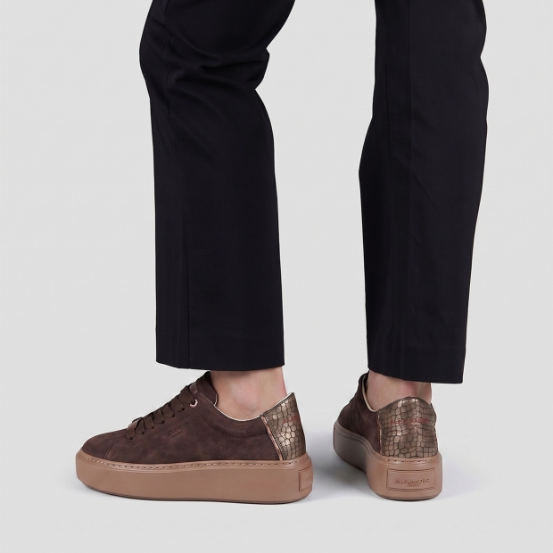 Sneakers Alexander Smith london donna sfoderata in camoscio marrone e tallone laminato - 2