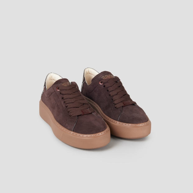 Sneakers Alexander Smith london donna sfoderata in camoscio marrone e tallone laminato - 4