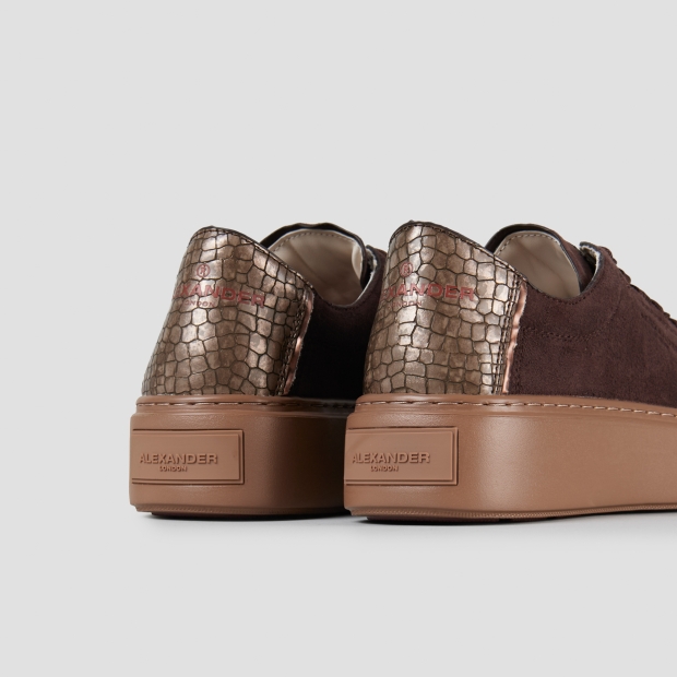 Sneakers Alexander Smith london donna sfoderata in camoscio marrone e tallone laminato - 5