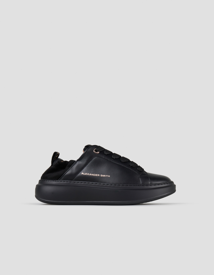 Sneakers Alexander Smith wembley donna in pelle nera con tallone arricciato e suola nera - 1