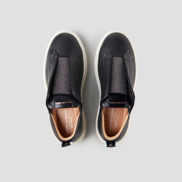 Sneakers Alexander Smith wembley slip-on donna in pelle nera e microborchie sulla linguetta - 6
