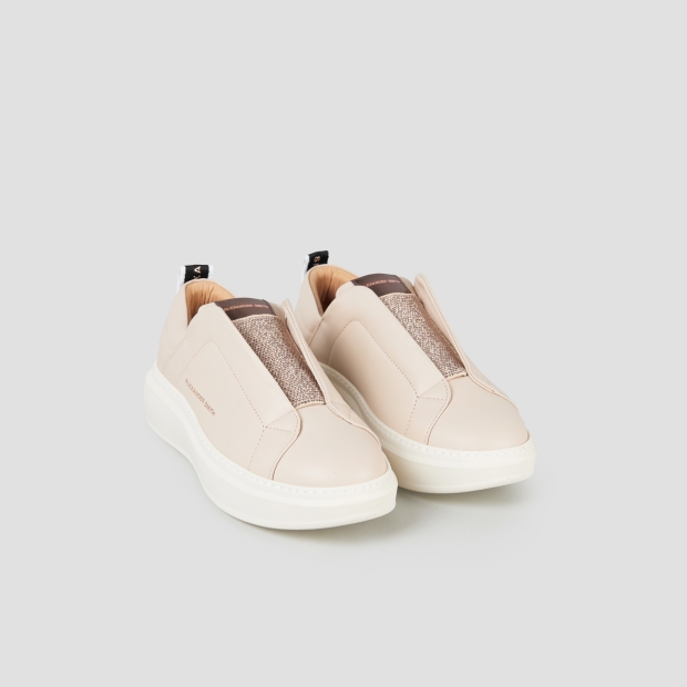 Sneakers Alexander Smith wembley slip-on donna in pelle avorio e microborchie sulla linguetta - 4