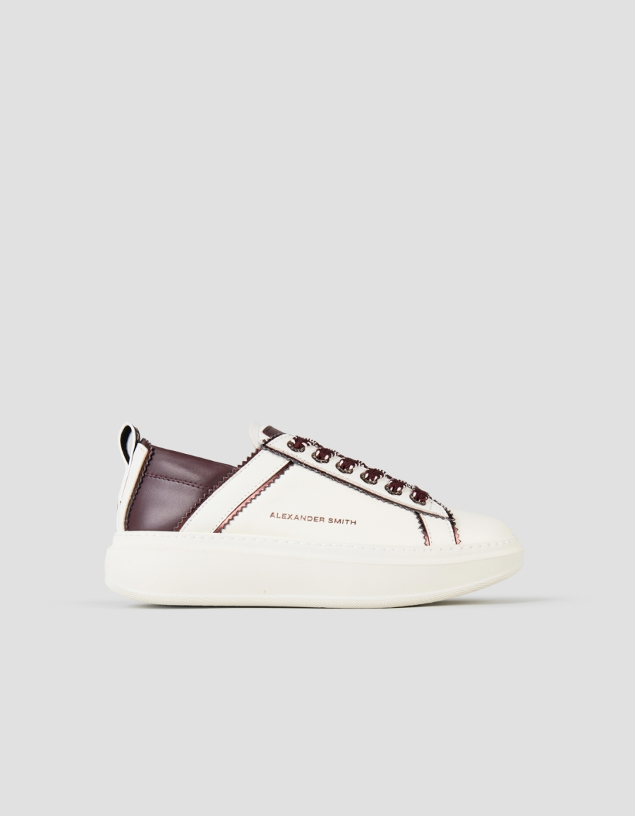 Sneakers Alexander Smith wembley donna sfoderata in pelle bianca e dettagli burgundy - 1