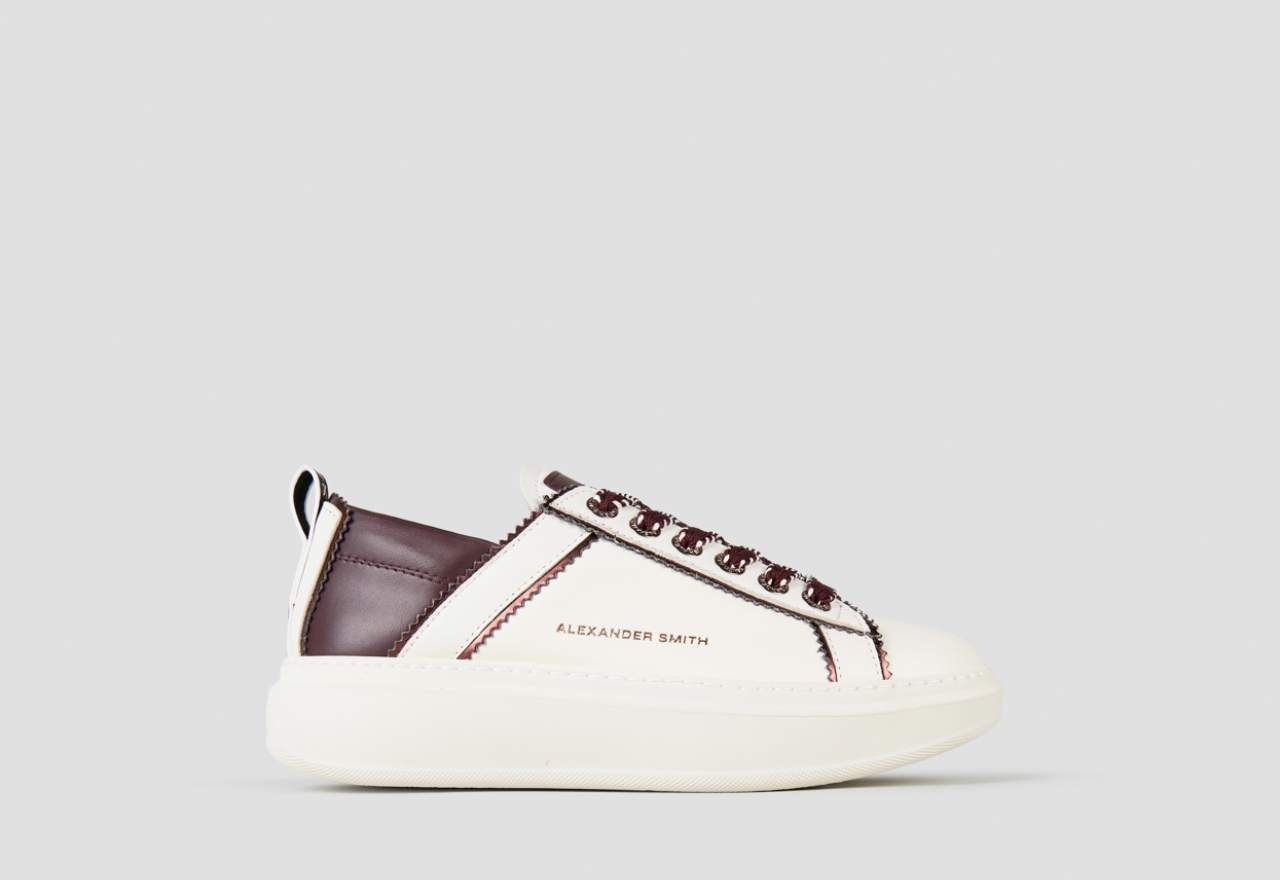 Sneakers Alexander Smith wembley donna sfoderata in pelle bianca e dettagli burgundy - 1