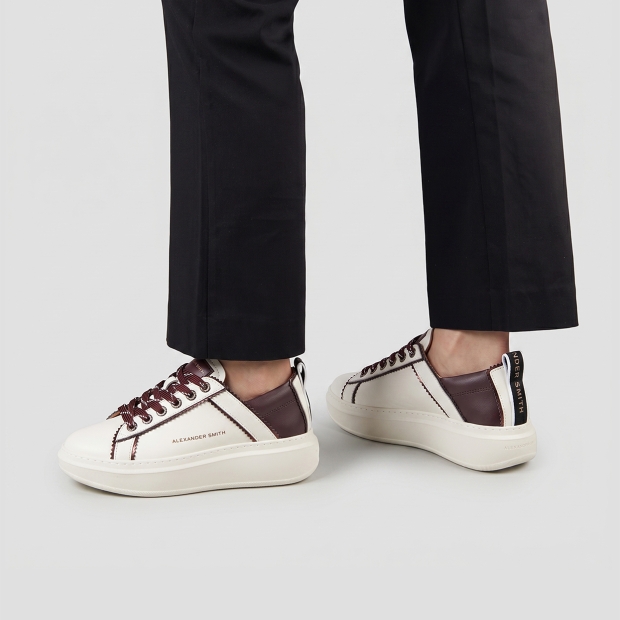 Sneakers Alexander Smith wembley donna sfoderata in pelle bianca e dettagli burgundy - 2