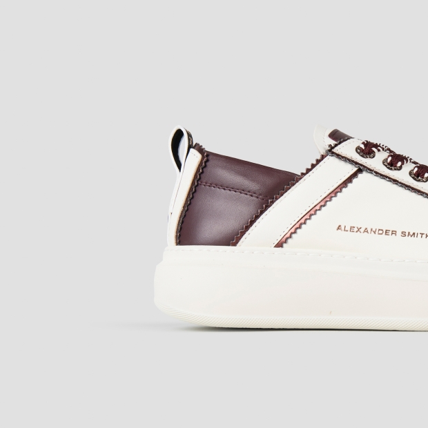 Sneakers Alexander Smith wembley donna sfoderata in pelle bianca e dettagli burgundy - 3