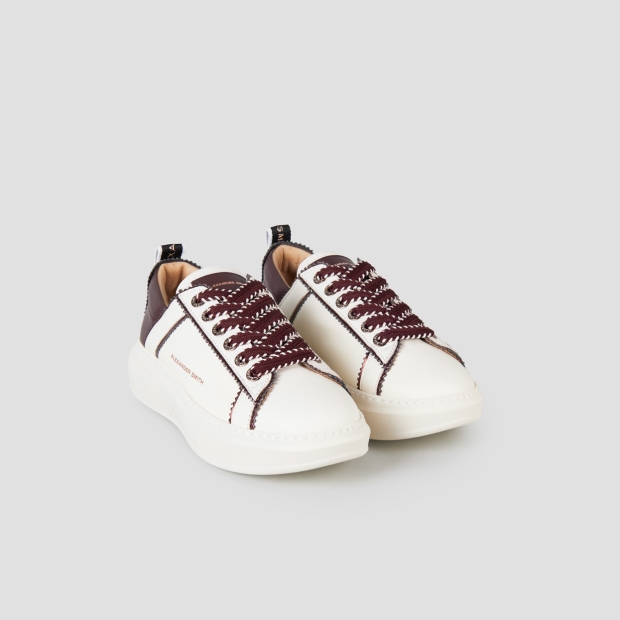 Sneakers Alexander Smith wembley donna sfoderata in pelle bianca e dettagli burgundy - 4