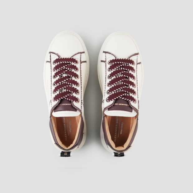 Sneakers Alexander Smith wembley donna sfoderata in pelle bianca e dettagli burgundy - 6