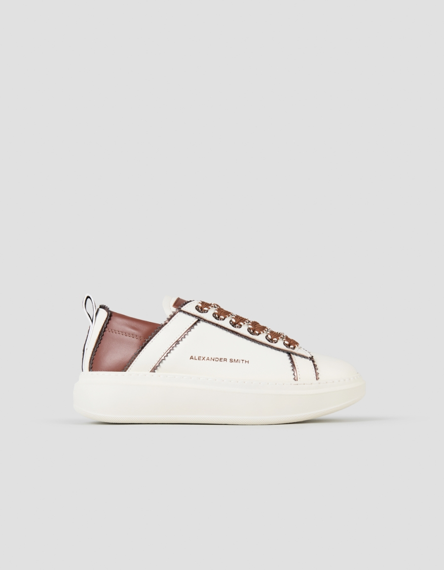 Sneakers Alexander Smith wembley donna sfoderata in pelle bianca e dettagli cognac - 1