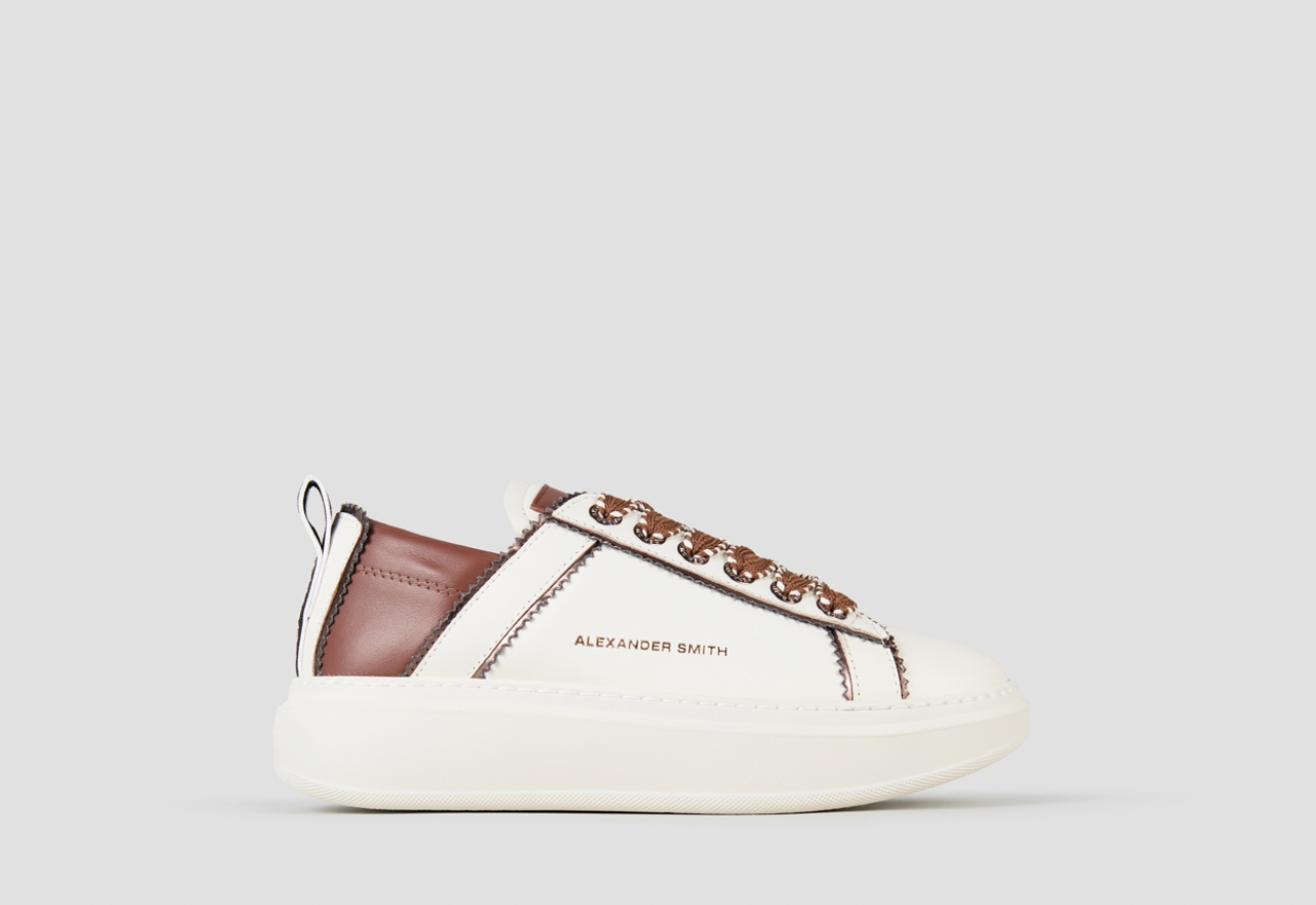 Sneakers Alexander Smith wembley donna sfoderata in pelle bianca e dettagli cognac - 1