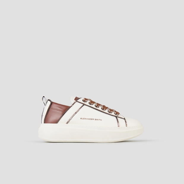 Sneakers Alexander Smith wembley donna sfoderata in pelle bianca e dettagli cognac - 1