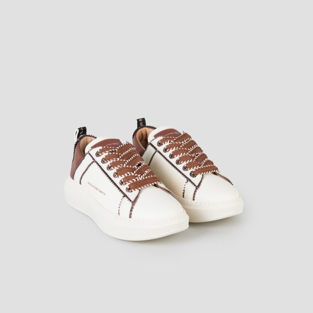 Sneakers Alexander Smith wembley donna sfoderata in pelle bianca e dettagli cognac - 4
