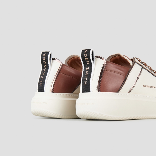 Sneakers Alexander Smith wembley donna sfoderata in pelle bianca e dettagli cognac - 5