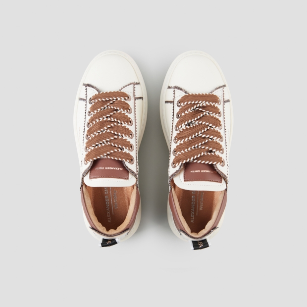 Sneakers Alexander Smith wembley donna sfoderata in pelle bianca e dettagli cognac - 6