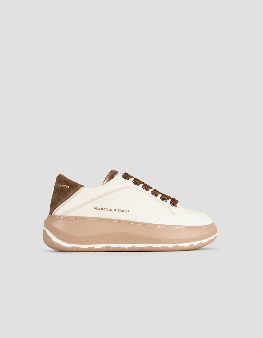 Sneakers Alexander Smith mayfair donna in nappa bianca e tallone in suede verde - 1