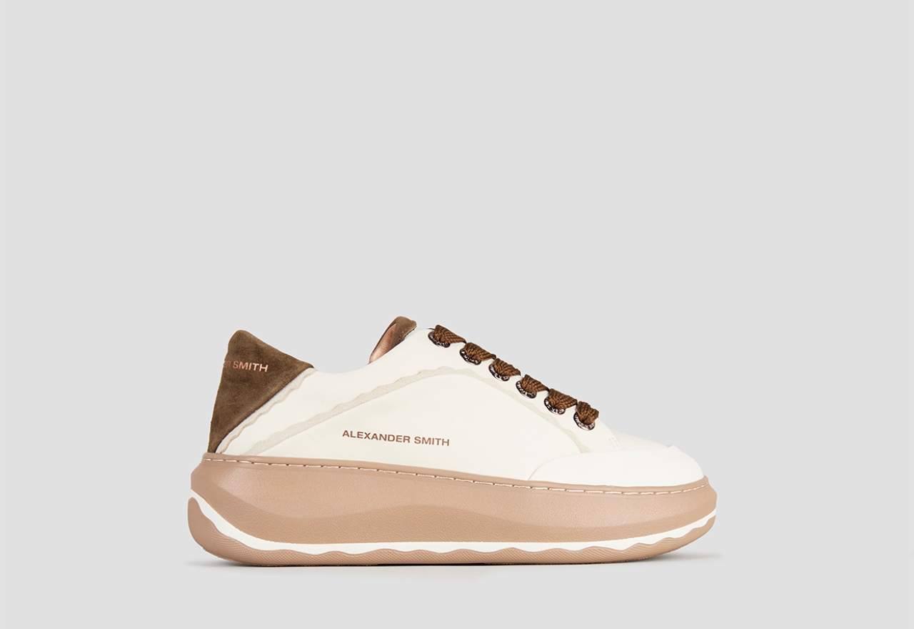 Sneakers Alexander Smith mayfair donna in nappa bianca e tallone in suede verde - 1