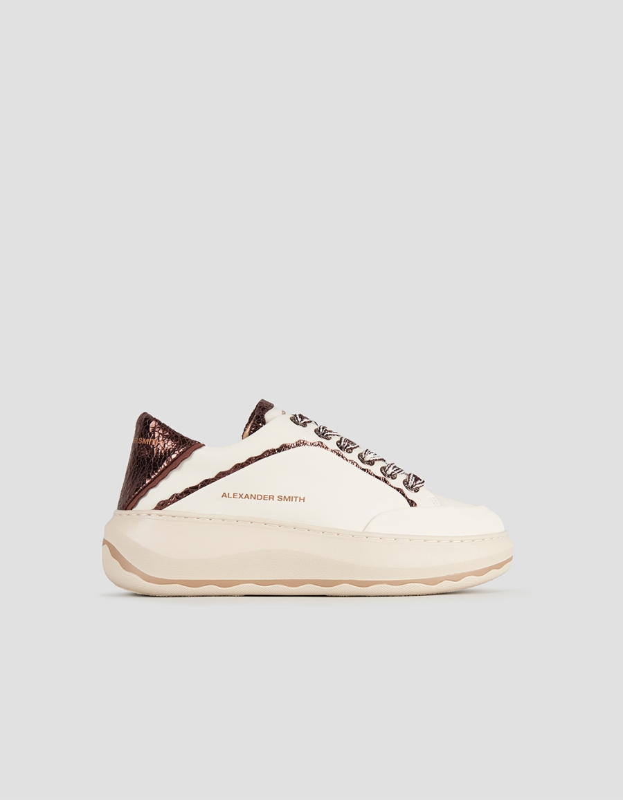 Sneakers Alexander Smith mayfair donna in nappa bianca e tallone in laminato bronzo - 1