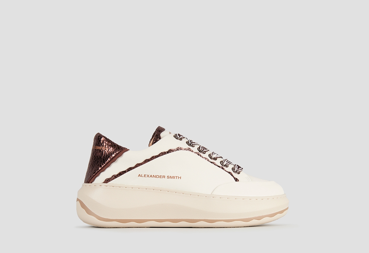 Sneakers Alexander Smith mayfair donna in nappa bianca e tallone in laminato bronzo - 1