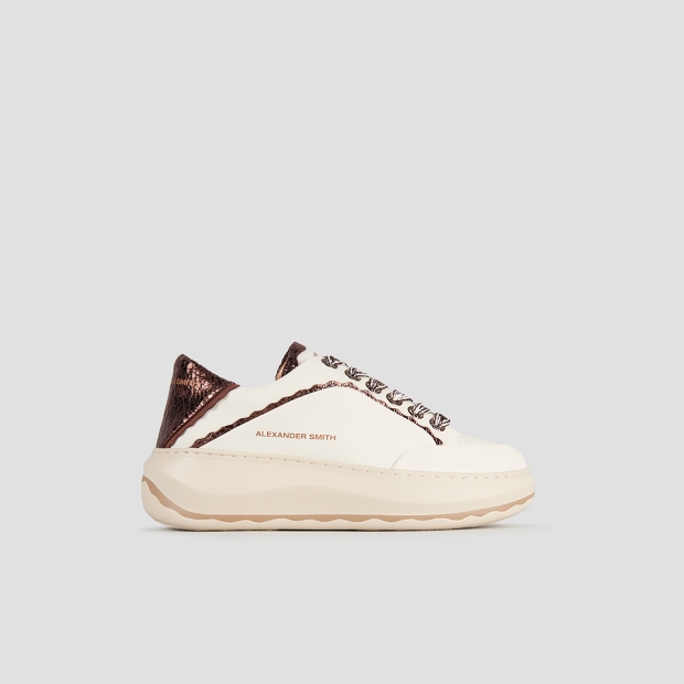 Sneakers Alexander Smith mayfair donna in nappa bianca e tallone in laminato bronzo - 1