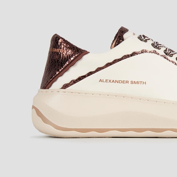 Sneakers Alexander Smith mayfair donna in nappa bianca e tallone in laminato bronzo - 3