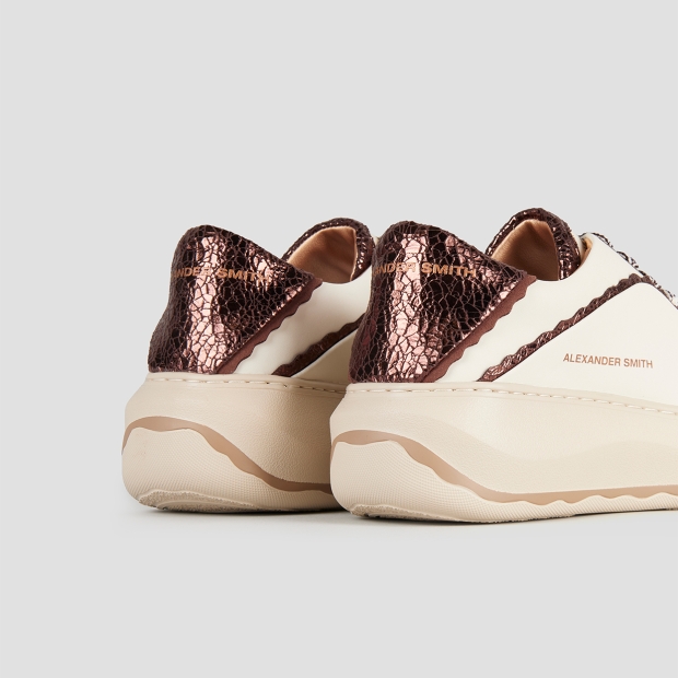 Sneakers Alexander Smith mayfair donna in nappa bianca e tallone in laminato bronzo - 5