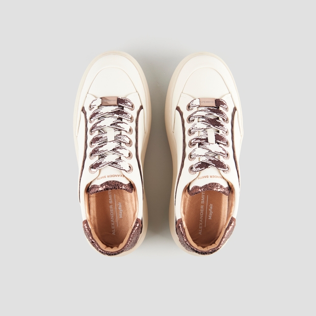 Sneakers Alexander Smith mayfair donna in nappa bianca e tallone in laminato bronzo - 6