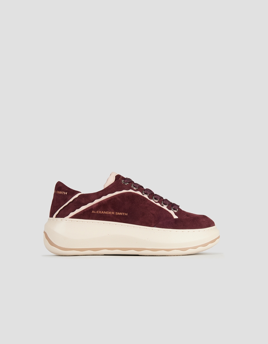 Sneakers Alexander Smith mayfair donna in suede bordeaux e dettagli rosa - 1