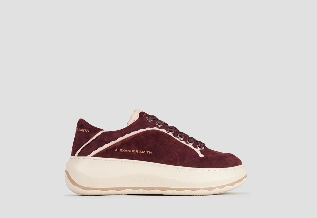 Sneakers Alexander Smith mayfair donna in suede bordeaux e dettagli rosa - 1