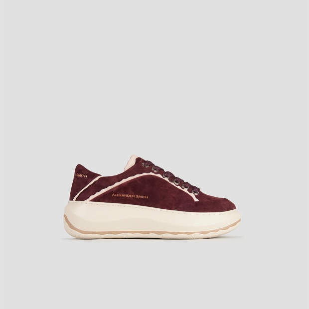 Sneakers Alexander Smith mayfair donna in suede bordeaux e dettagli rosa - 1