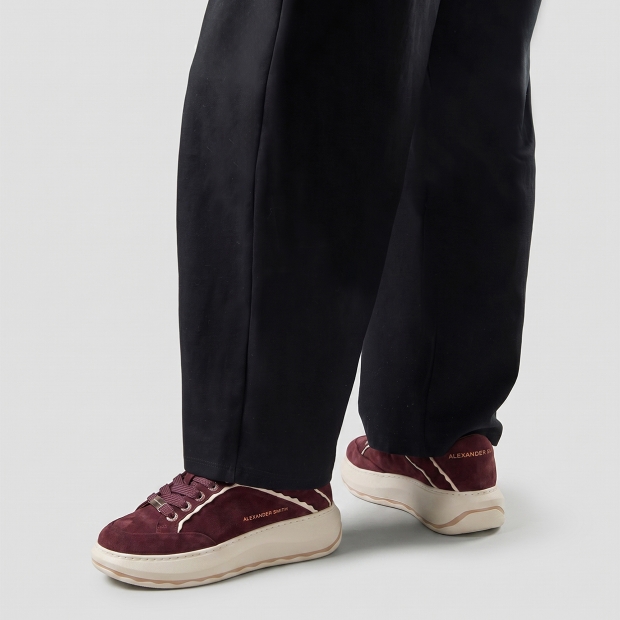 Sneakers Alexander Smith mayfair donna in suede bordeaux e dettagli rosa - 2