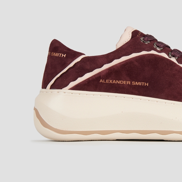 Sneakers Alexander Smith mayfair donna in suede bordeaux e dettagli rosa - 3