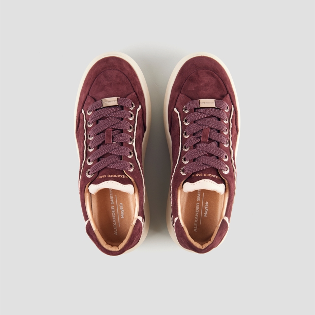 Sneakers Alexander Smith mayfair donna in suede bordeaux e dettagli rosa - 6