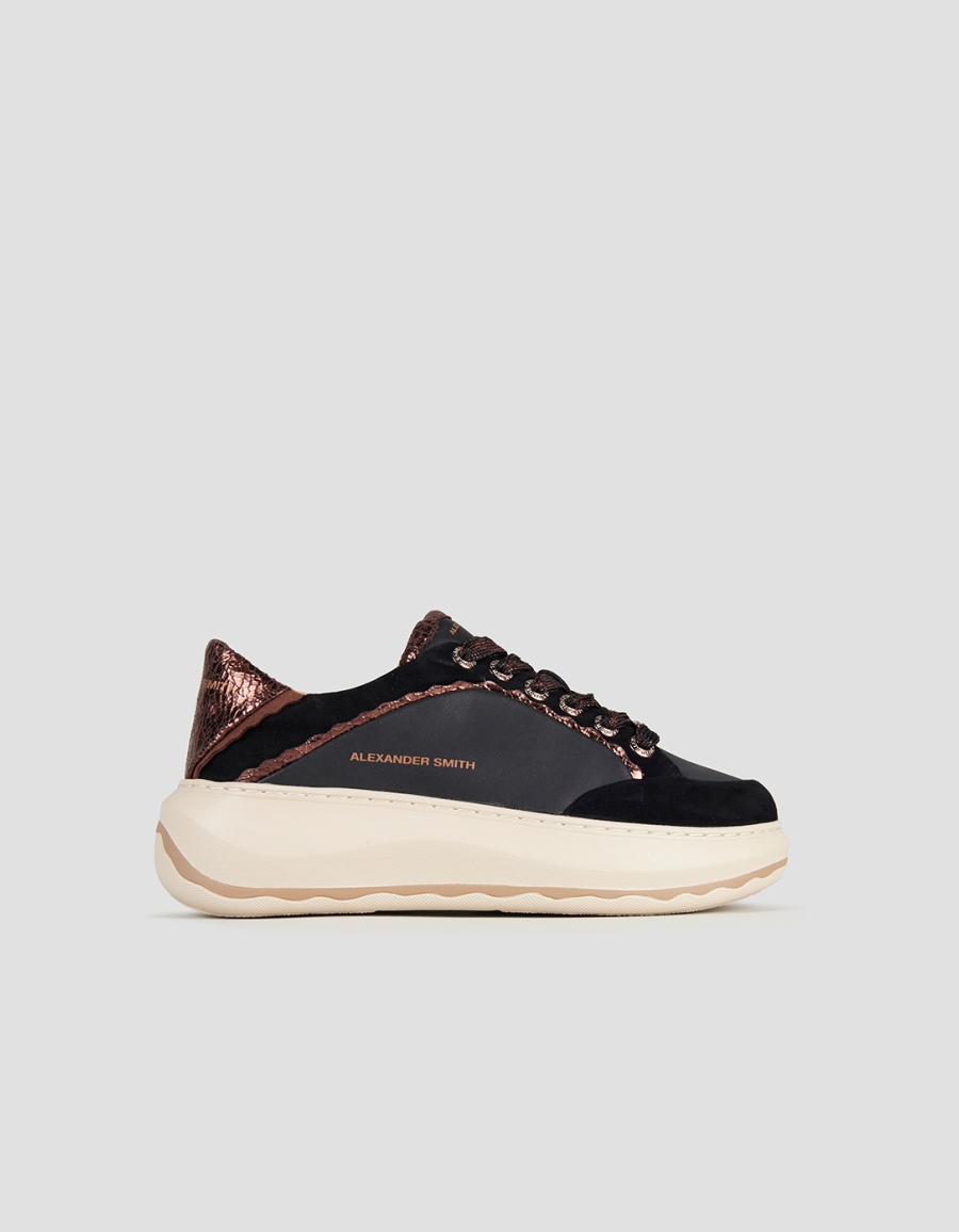Sneakers Alexander Smith mayfair donna in nappa nera e tallone in laminato bronzo - 1