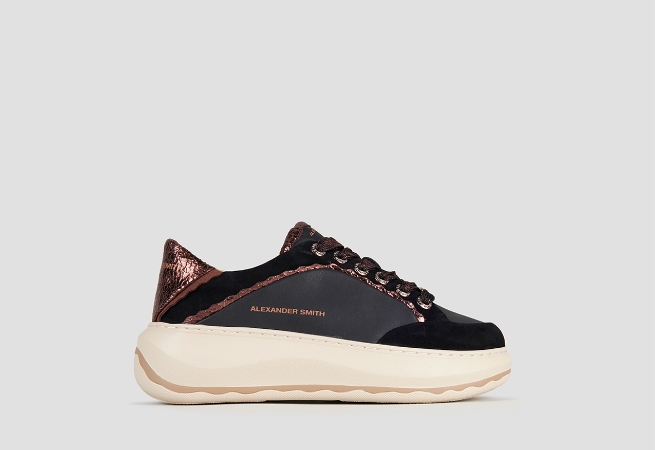Sneakers Alexander Smith mayfair donna in nappa nera e tallone in laminato bronzo - 1
