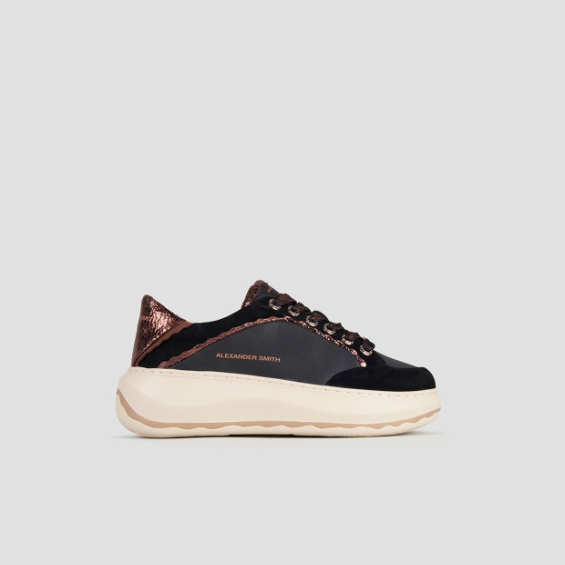 Sneakers Alexander Smith mayfair donna in nappa nera e tallone in laminato bronzo - 1