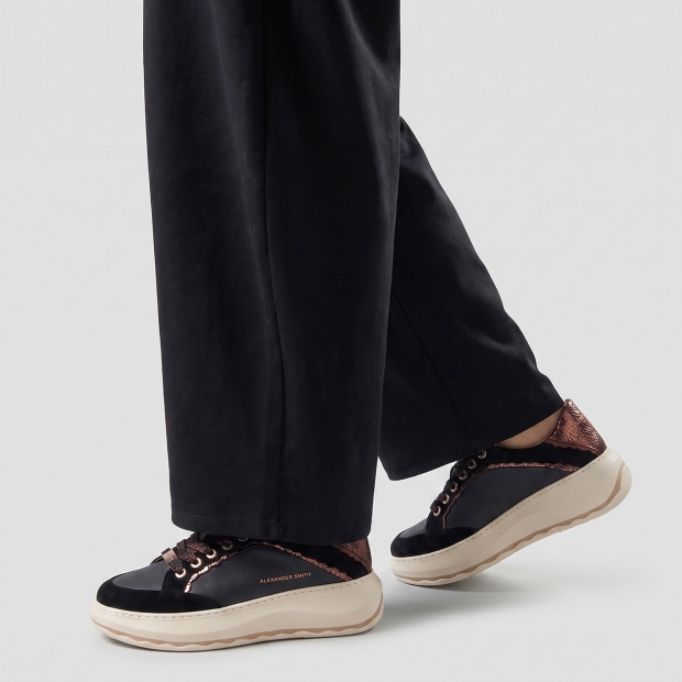 Sneakers Alexander Smith mayfair donna in nappa nera e tallone in laminato bronzo - 2
