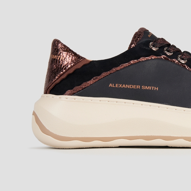 Sneakers Alexander Smith mayfair donna in nappa nera e tallone in laminato bronzo - 3