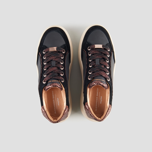 Sneakers Alexander Smith mayfair donna in nappa nera e tallone in laminato bronzo - 6