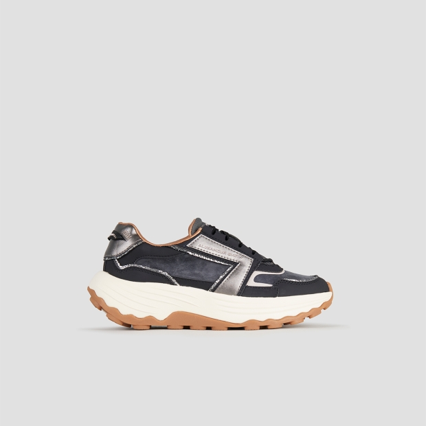 Sneakers Alexander Smith windsor donna in pelle e camoscio nero, e laminato argento - 1