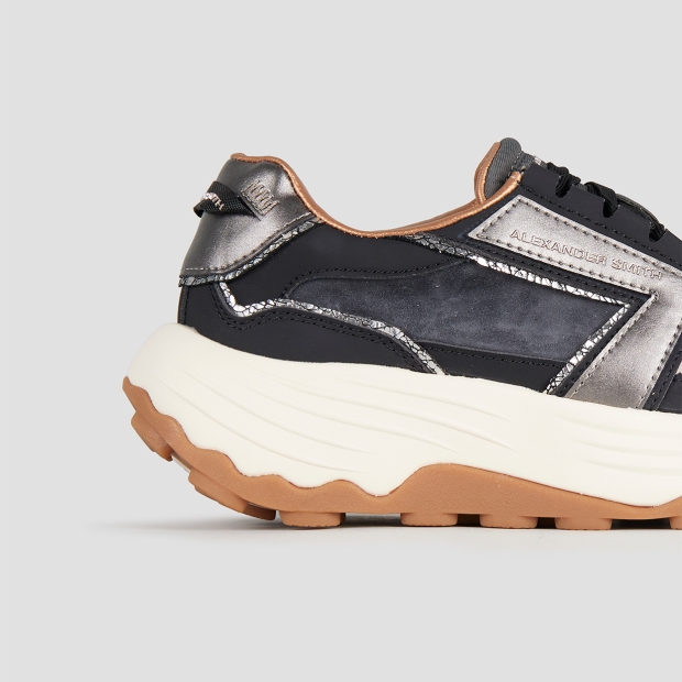 Sneakers Alexander Smith windsor donna in pelle e camoscio nero, e laminato argento - 3