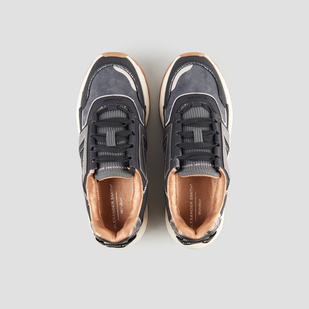 Sneakers Alexander Smith windsor donna in pelle e camoscio nero, e laminato argento - 6