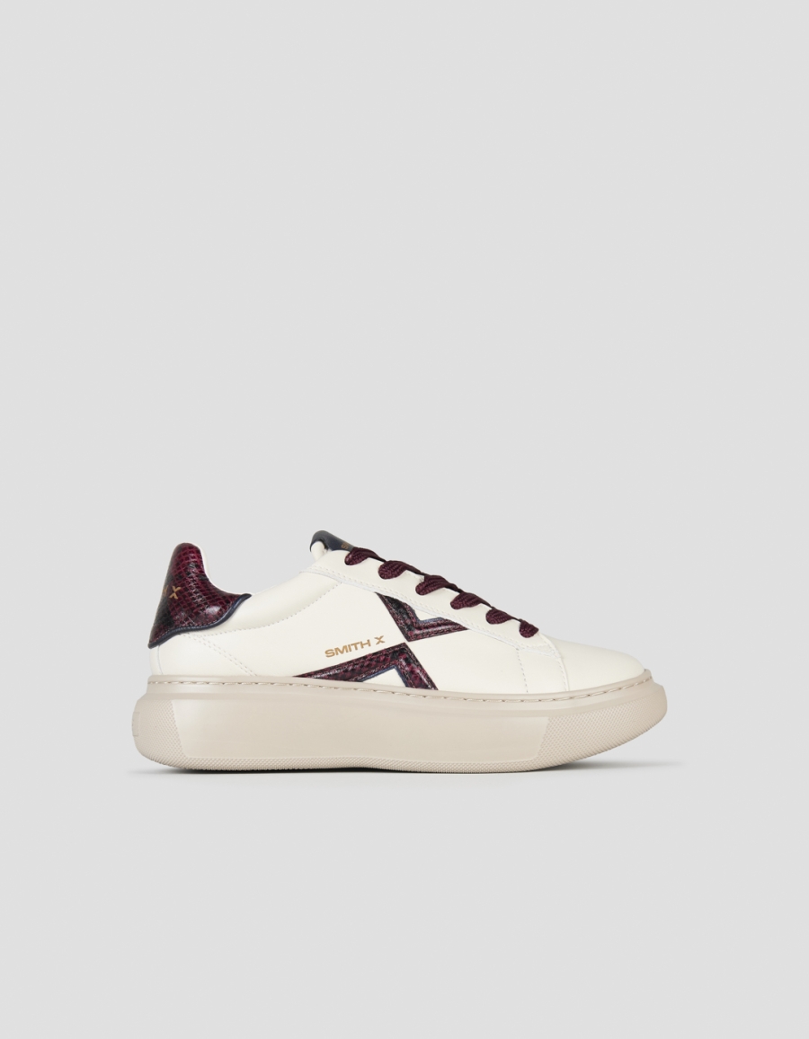 Sneakers Alexander Smith college donna in pelle bianca e dettagli in pitone bordeaux - 1