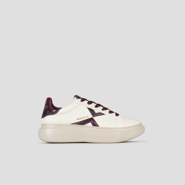 Sneakers Alexander Smith college donna in pelle bianca e dettagli in pitone bordeaux - 1