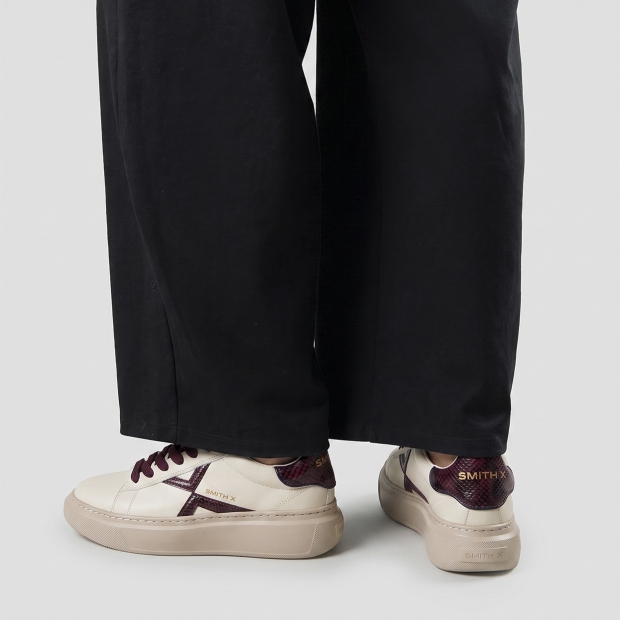 Sneakers Alexander Smith college donna in pelle bianca e dettagli in pitone bordeaux - 2